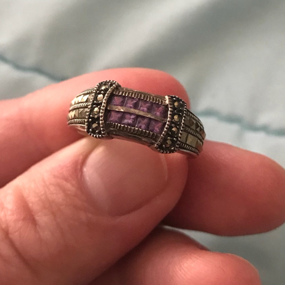 Silver ring with purple ruby